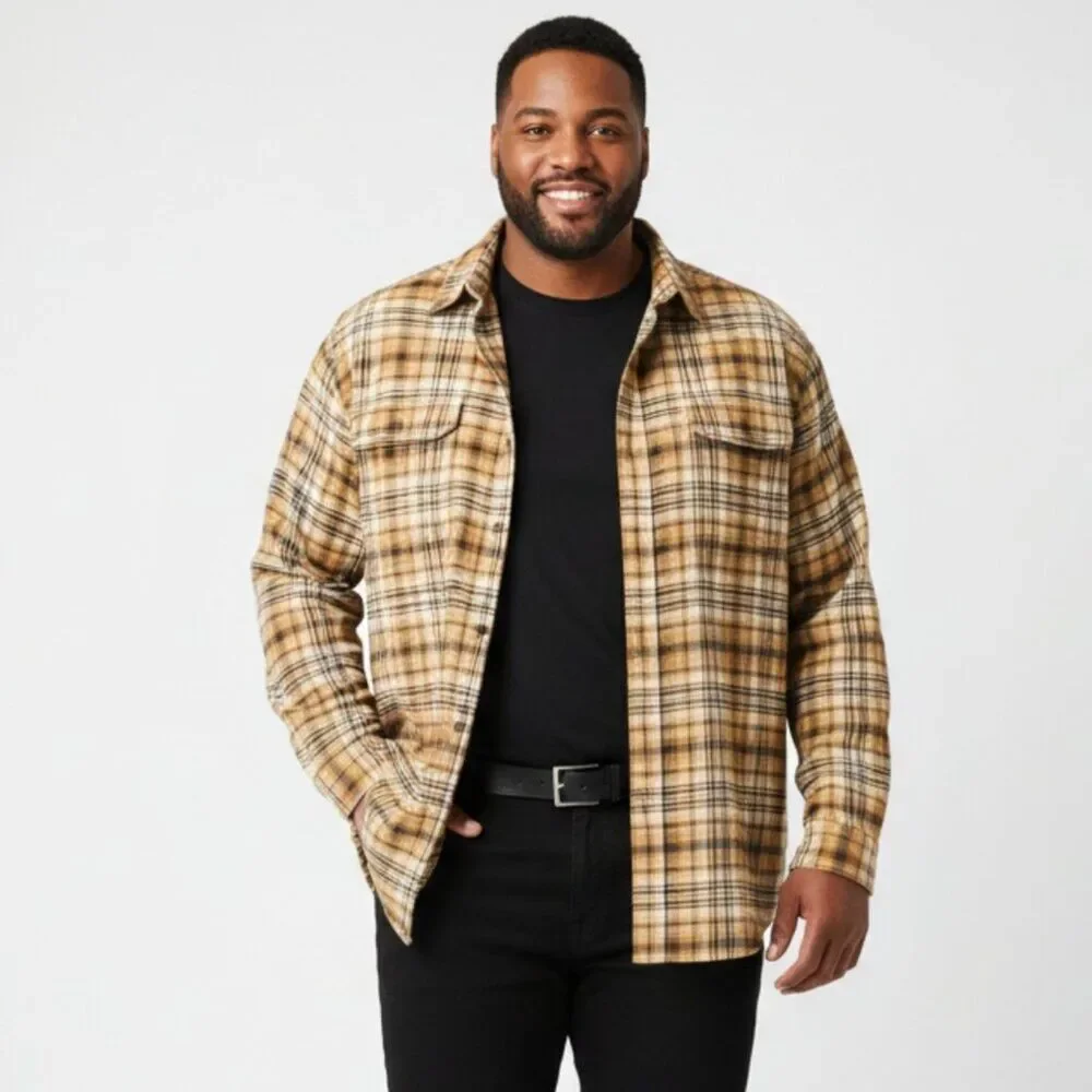 RedHead Men's Brown & Black Flannel Long Sleeve Plaid Checks Button Shirt 2XLT